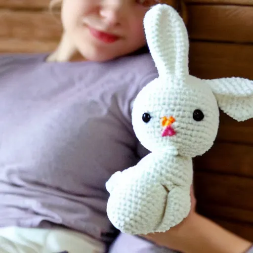 Image similar to cute crocheted plush toy of a white bunny