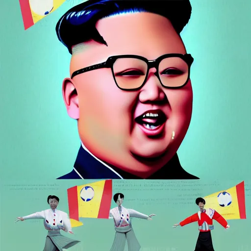 Image similar to kim jong un as k - pop idol dancing on the south korean k - pop stage, digital art, artstation