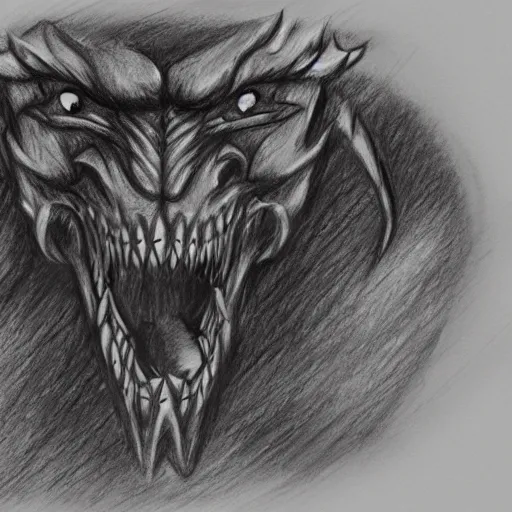 Prompt: a hand drawn pencil sketch of a monster black and white illustration