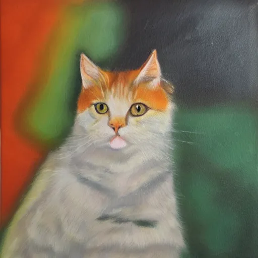 Image similar to To katter spiller bordtennis foran en orange baggrund, oil painting