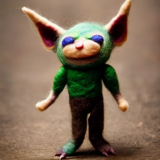 Prompt: a needle felted goblin, needle felting art.