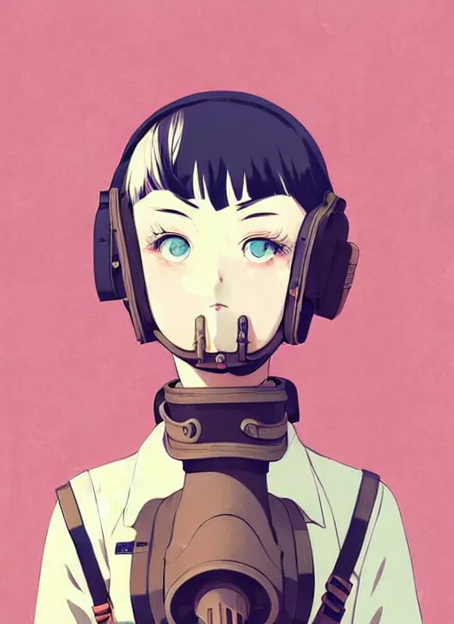 Image similar to singular girl with wearing ww 2 gas mask, ww 2 uniform, very anime!!! anime!! intricate details, aesthetically pleasing pastel colors, poster background, art by conrad roset and ilya kuvshinov