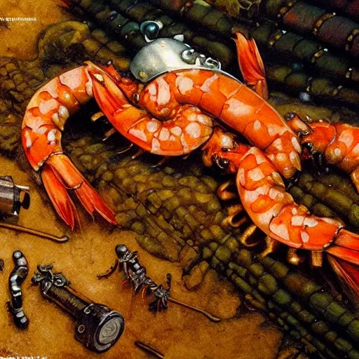 Prompt: shrimp animal as a realistic fantasy knight, closeup portrait art by norman rockwell and donato giancola and greg rutkowski,