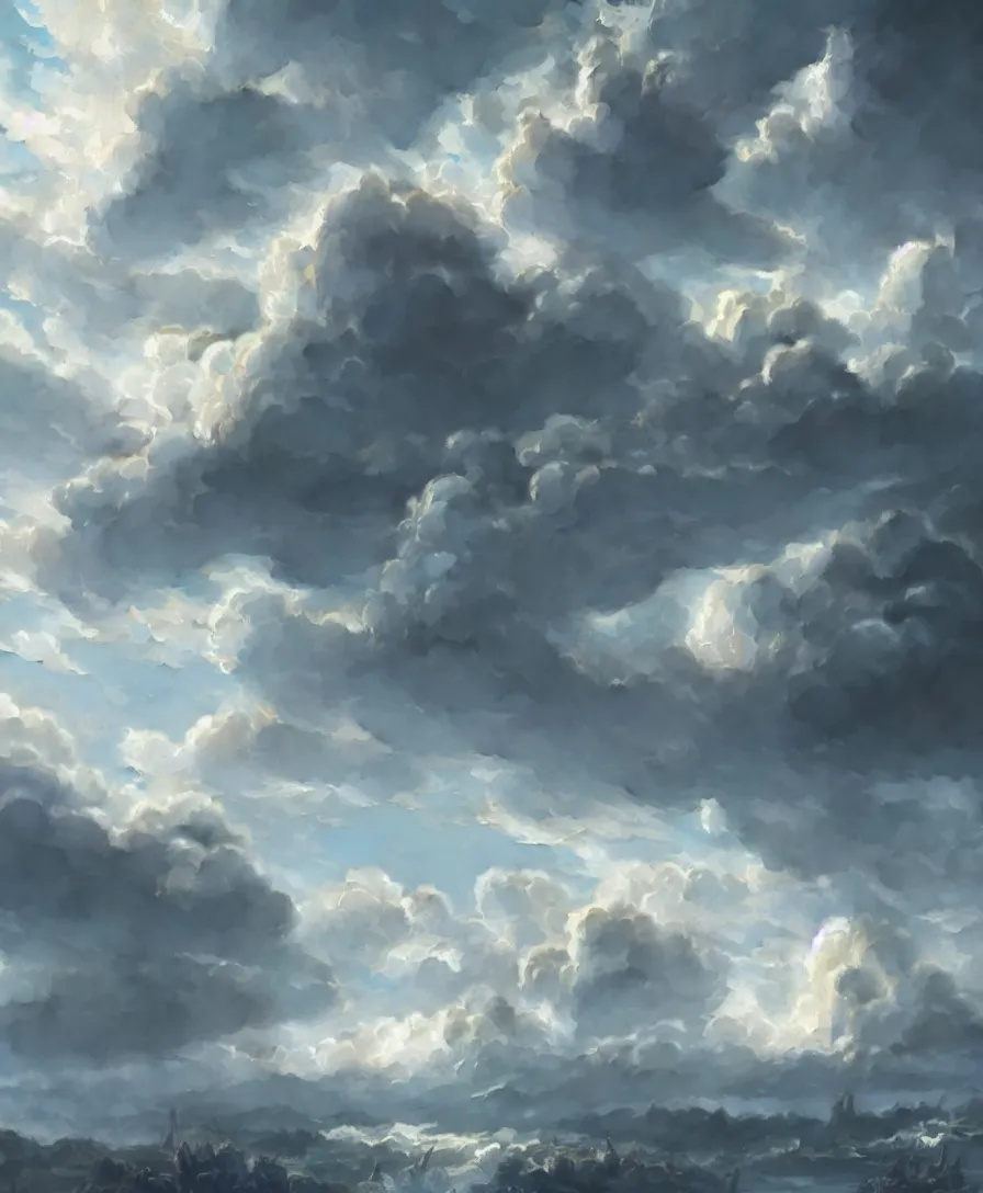 Image similar to hyper realistic clouds, illustrated by greg rutkowski, beautiful volumetric lighting, intricate, ultra detailed, photorealistic, trending on artstation, octane render, 8 k