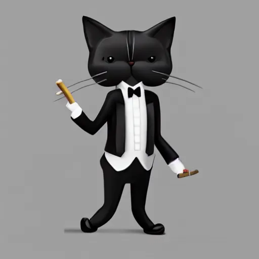 Prompt: an anthropomorphic cat smoking a cigar, wearing a tuxedo, photorealistic, artstation