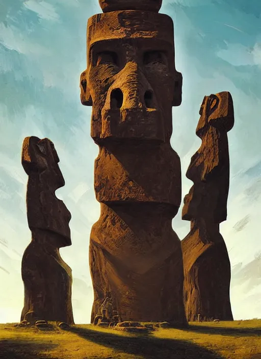 Prompt: digital _ painting _ of _ moai _ by _ filipe _ pagliuso _ and _ justin _ gerard _ symmetric _ fantasy _ highly _ detailed _ realistic _ intricate _ port