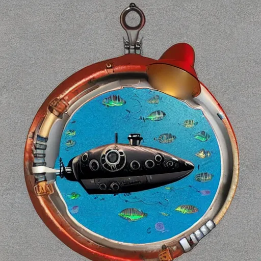 Prompt: a submarine in the deep sea in the style of Jules Verne