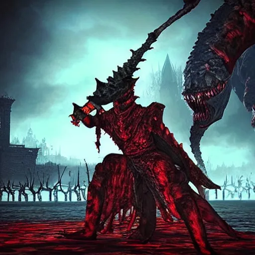 Image similar to “ a still of king dodongo as a bloodborne boss ”