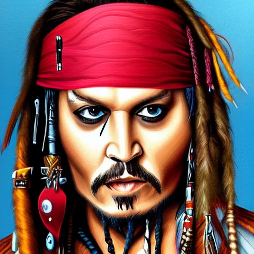 Image similar to portrait of johnny depp as captain jack sparrow, highly detailed, centered, solid color background, digital painting