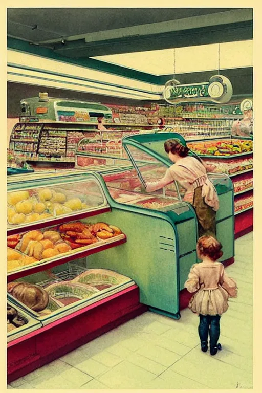 Prompt: ( ( ( ( ( 1 9 5 0 s retro future android grocery store interior. muted colors. childrens layout, ) ) ) ) ) by jean - baptiste monge,!!!!!!!!!!!!!!!!!!!!!!!!!
