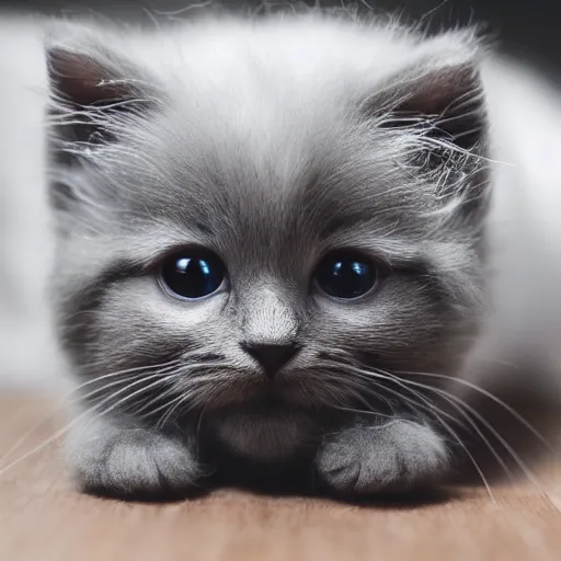 Prompt: photo of a ball of yarn with the face of a kitten