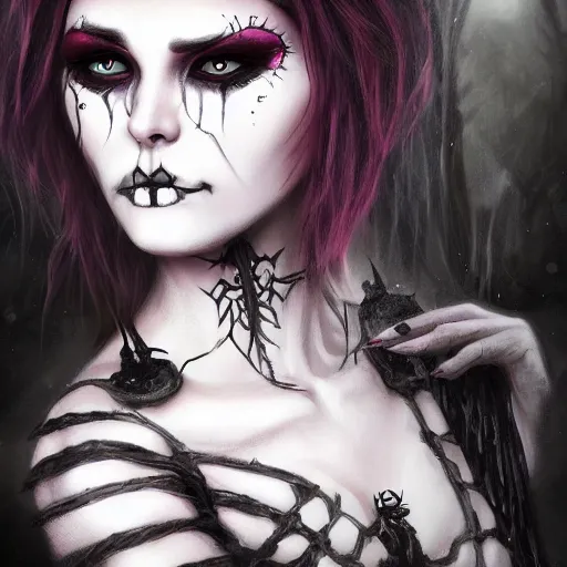 Image similar to a girl wearing a gothic outfit, skull makeup, highly detailed, digital painting, artstation, concept art, smooth, sharp focus, illustration