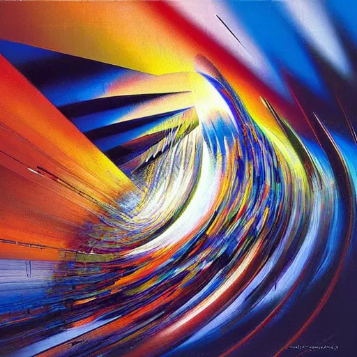 Image similar to abstract art representing momentum, oil painting by john berkey and gabriel dawe, masterwork