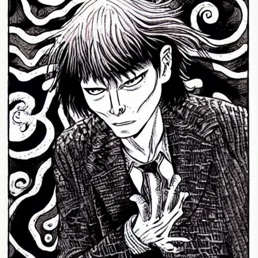 Image similar to the sandman by neil gaiman drawn in junji ito style manga art
