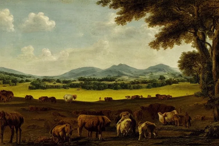 Prompt: pastoral landscape in style of reaction diffusion