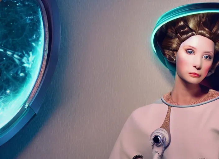 Image similar to une femme à la coiffure tourbillonnante, retrofuturism, reimagined by industrial light and magic