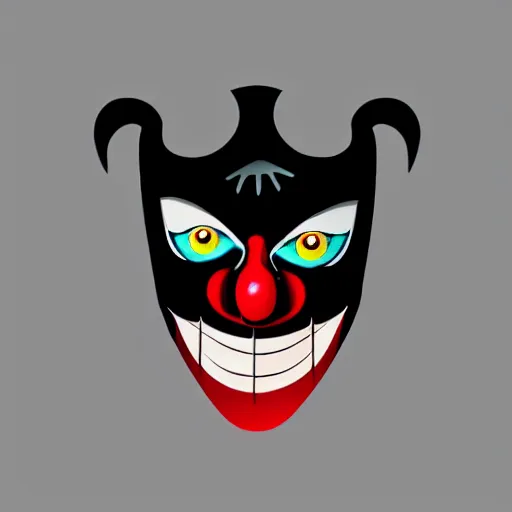 Image similar to scary clown mask logo, black background, interesting