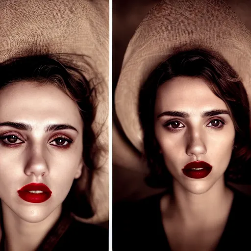 Image similar to Portrait photography of someone playful who have the nose of Penélope Cruz, the lips of Scarlett Johansson and the eyes of Jessica Alba, playful, award winning photography by Leonardo Espina