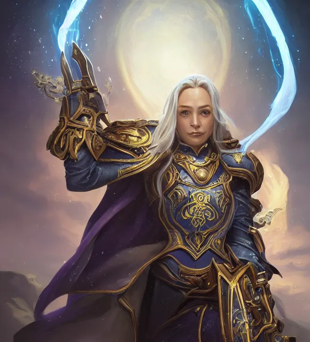 Image similar to Jaina Proudmore portrait, intricate arcane armor, glowing magical runes and esoteric symbols, subject in the middle of the frame, rule of thirds, golden ratio, elegant, digital painting, octane 4k render, zbrush, hyperrealistic, artstation, concept art, smooth, sharp focus, illustration from Warcraft by Ruan Jia and Mandy Jurgens and Artgerm and William-Adolphe Bouguerea