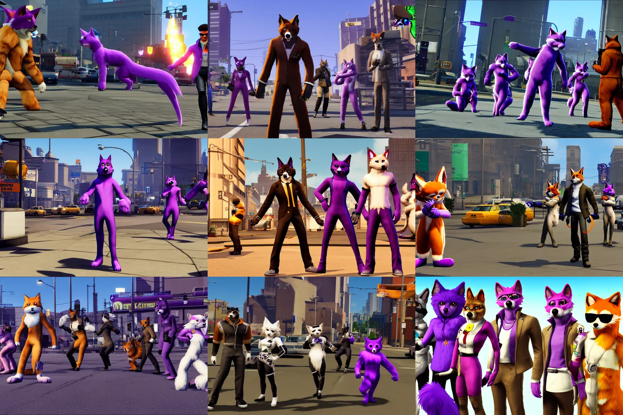 Prompt: ( tails ) ^ 3 featured, screenshot of furries / fursuiters in saints row
