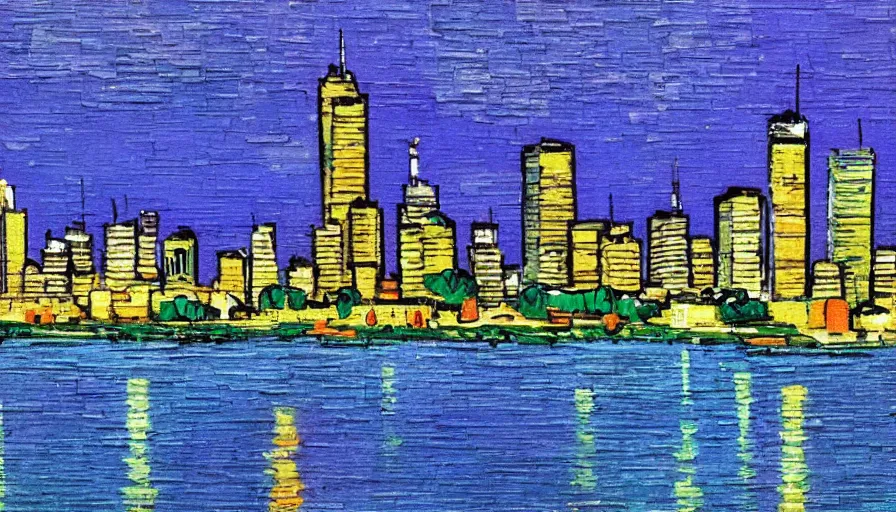 Image similar to perth skyline painted in the style of van gogh,