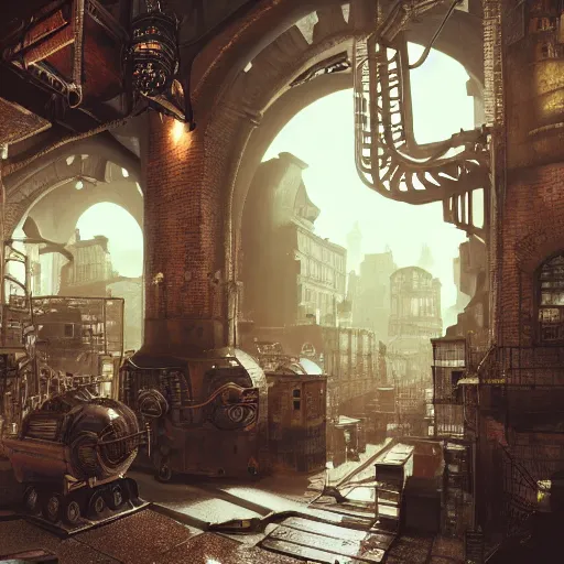 Prompt: inside a steampunk city, highly detailed, 4k, HDR, award-winning, artstation, octane render