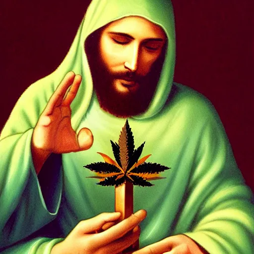 Prompt: jesus using weed