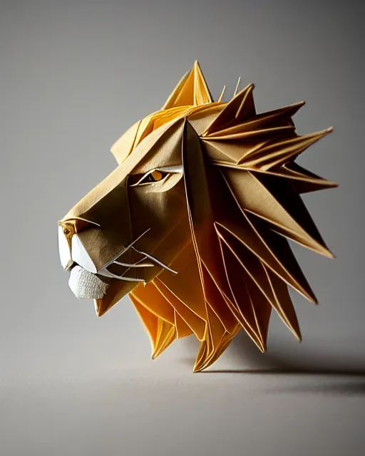 Image similar to an origami lion by akira yoshizawa, realistic, very detailed, complex, intricate, studio lighting, bokeh, sigma 5 0 mm f 1. 4