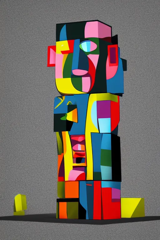 Image similar to cubist moai statue cutout digital illustration cartoon colorful beeple