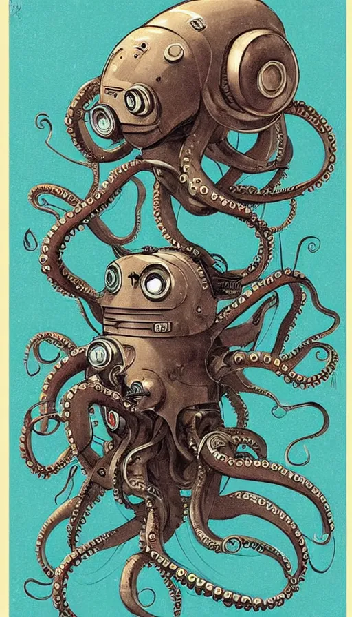 Image similar to 1 9 5 0 s retro future robot android octopus. muted colors. by jean baptiste monge