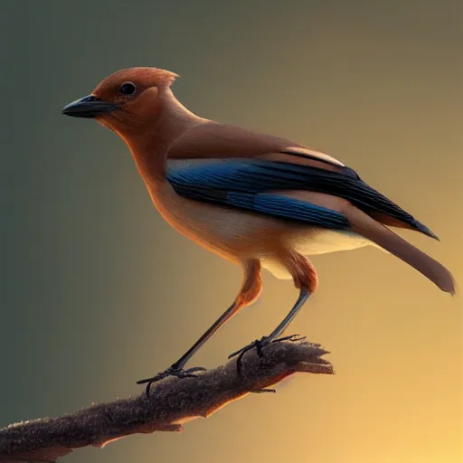 Image similar to brown spanish jay bird, garrulus glandarius, arrendajo in avila pinewood, 4 k, concept art, by wlop, ilya kuvshinov, artgerm, krenz cushart, greg rutkowski, pixiv. cinematic dramatic atmosphere, sharp focus, volumetric lighting, cinematic lighting, studio quality