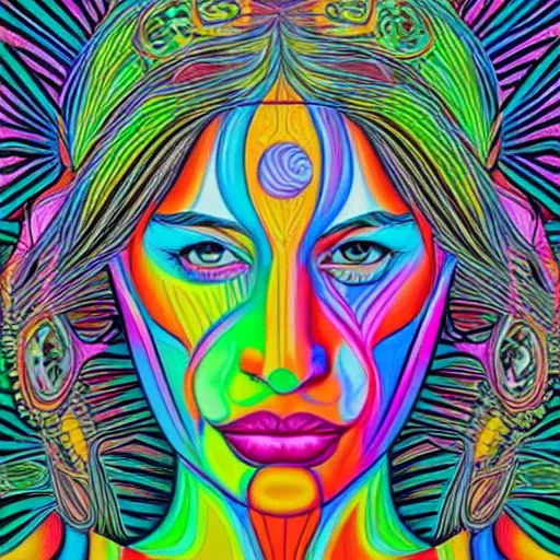 Image similar to a portrait of a beautiful woman the style of Alex Grey, colorful,