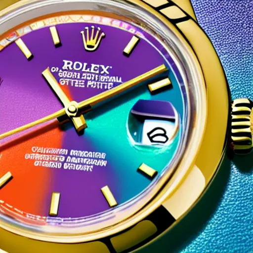 Prompt: Rolex Datejust made of colorful plastic by Fisher Price, close up, photo