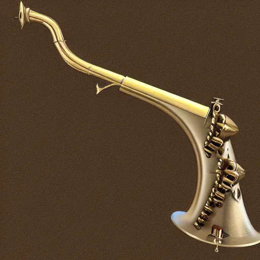 Image similar to a 3 d render of a medieval blowing horn, winding horn, animal horn, higly detailed, mystic, artwork