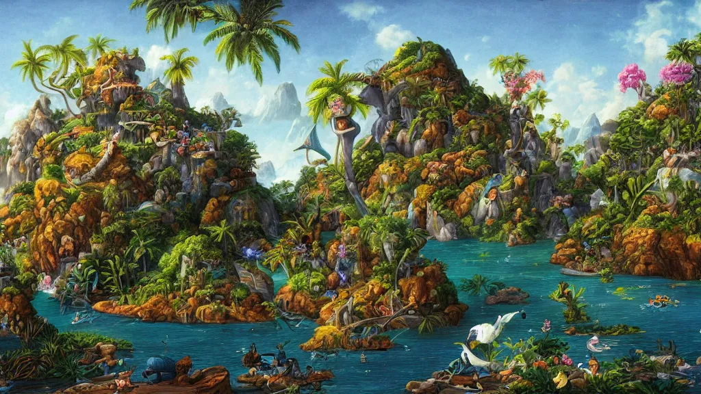 Image similar to pandora island, painting