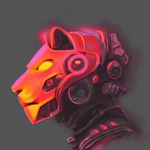 Image similar to profile portrait, helmet lion cyberpunk made of pink lava and fire in ivan lopez style, aurora digital package, profile portrait, cyberpunk fashion, realistic shaded perfect face, fine details, very dark environment, misty atmosphere, closeup, d & d, fantasy, intricate, elegant, highly detailed, digital painting, artstation, concept art, matte, sharp focus, illustration, hearthstone