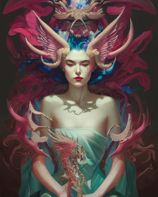 Prompt: Sakura dragon priestess portrait, maximalism, peter mohrbacher and artgerm, radiant light