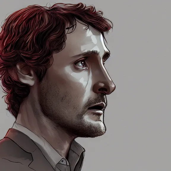 Image similar to will graham, hannibal, red, dark, digital drawing, golden ratio, environment, hyper detail, concept artbook