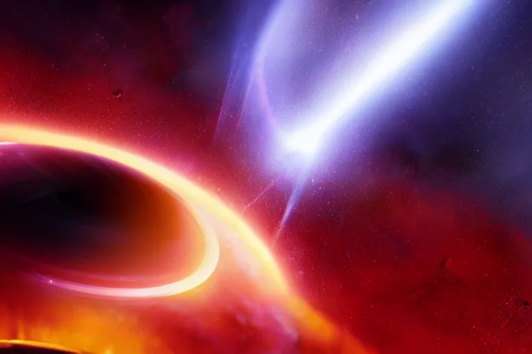 Image similar to a cinematic still of an epic sci-fi spaceship near a black hole, highly detailed
