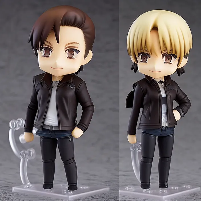 Image similar to Anime Nendoroid figurine of ELON MUSK Wearing Leather Jacket, fantasy, figurine , product photo