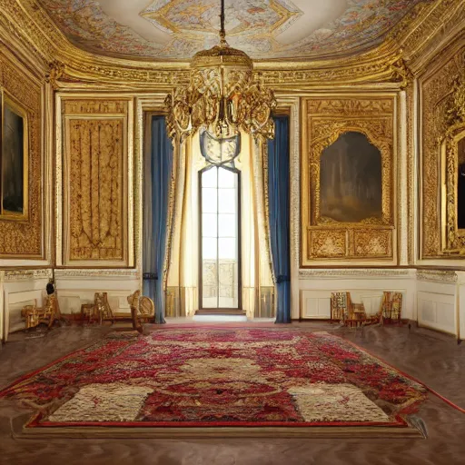 Image similar to palacio real room interior. photography. photo realism. 4 k. interior design.