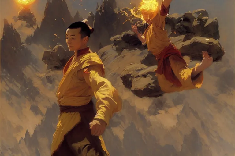 Image similar to air bender, painting by gaston bussiere, craig mullins, j. c. leyendecker