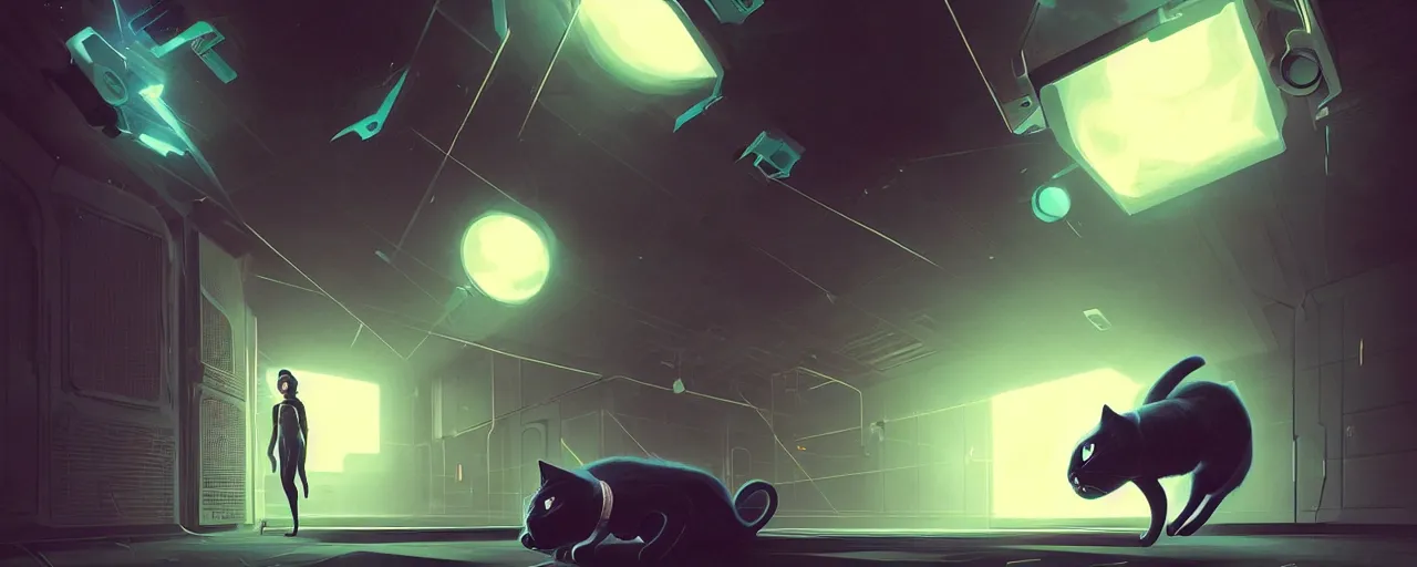 Image similar to duotone noir scifi concept illustration of black cat inside box zero gravity glowing 3 d mesh quantum portals, glowing eyes, octane render, surreal atmosphere, volumentric lighting. accidental renaissance. by sachin teng and sergey kolesov and ruan jia and heng z. graffiti art, scifi, fantasy, hyper detailed. trending on artstation