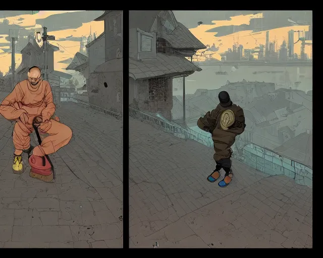 Prompt: a cell shaded cartoon of a monk in rollerblades, illustration, subtle colors, post grunge, concept art by josan gonzales and wlop, by james jean, Victo ngai, David Rubín, Mike Mignola, Laurie Greasley, highly detailed, sharp focus, alien, Trending on Artstation, HQ, deviantart, art by artgem