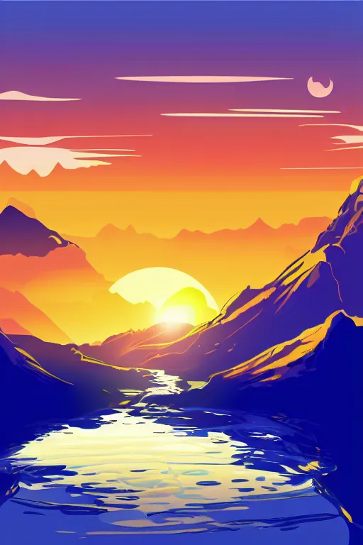 Image similar to sunrise mountain water illustration vector digital art trending on artstation