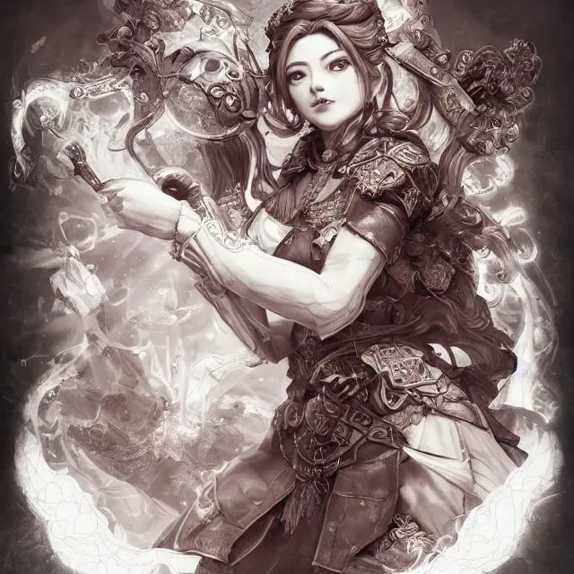 Image similar to the portrait of neutral good female cleric bard as absurdly beautiful, gorgeous, elegant, sophisticated gravure idol, an ultrafine hyperdetailed illustration by kim jung gi, irakli nadar, intricate linework, sharp focus, bright colors, octopath traveler, final fantasy, unreal engine 5 highly rendered, global illumination, radiant light, detailed and intricate environment