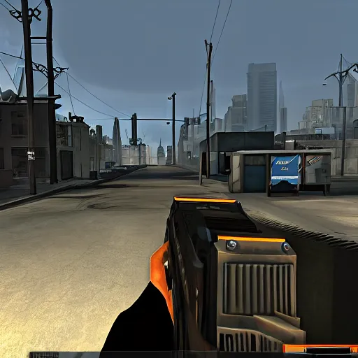 Prompt: screenshot of half - life 2 city 1 7 videogame featuring obama wearing combine uniform