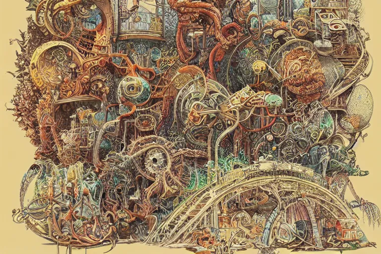 Image similar to warm colors, future cityscape by Joe Fenton and Ernst Haeckel