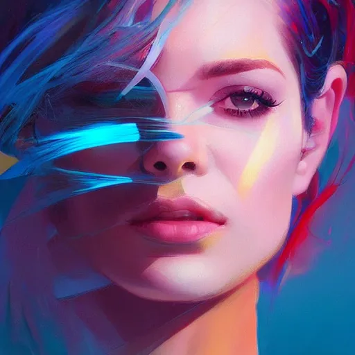 Image similar to electric woman, cute - fine - face, pretty face, oil slick hair, realistic shaded perfect face, extremely fine details, realistic shaded lighting, dynamic background, artgerm, 8 k ultra realistic, highly detailed, digital painting by sylvain sarrailh, alena aenami, jeremy lipkin, michael garmash, ando tadao, kan liu