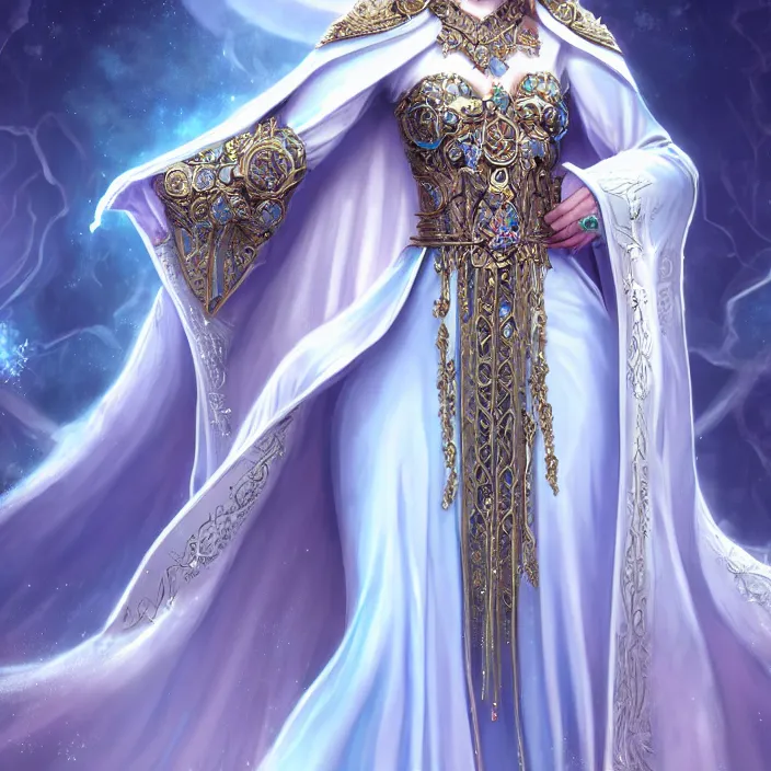 Image similar to beautiful ice queen in ornate robes, highly detailed, 8 k, hdr, award - winning, trending on artstation, anne stokes, photorealistic